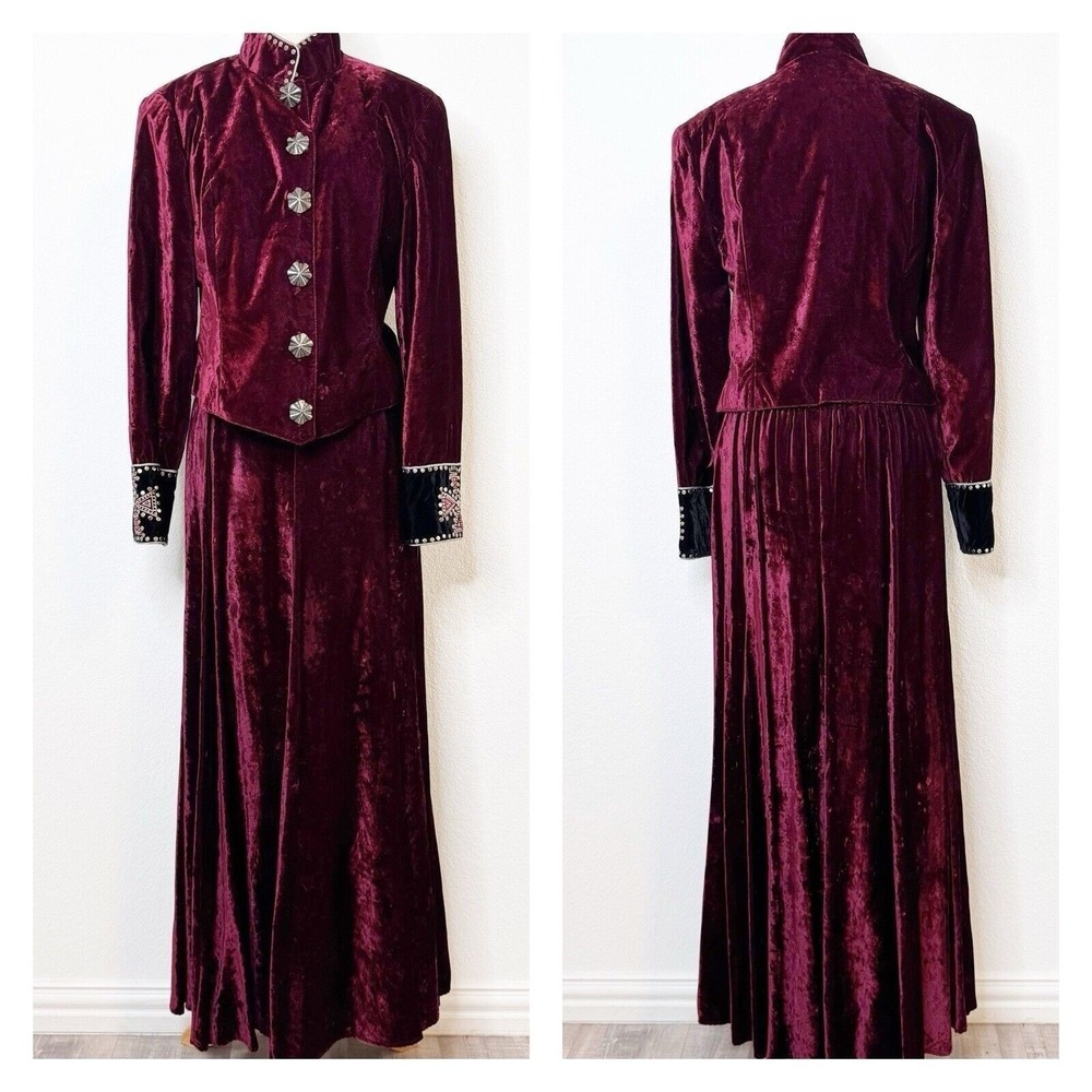 Double D Ranch Velvet Jacket & Skirt Set Burgundy Western Boho Women's‎ Size M